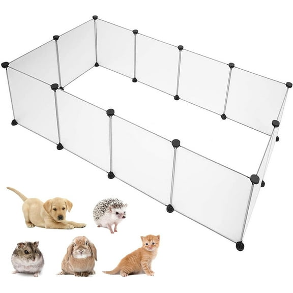 Pet Playpen Portable Small Animals Play Pen Rabbit Cage for Outdoor Indoor DIY Wire Fence for Hamster, Guinea Pig (14" * 14"/12Pieces, Translucent)