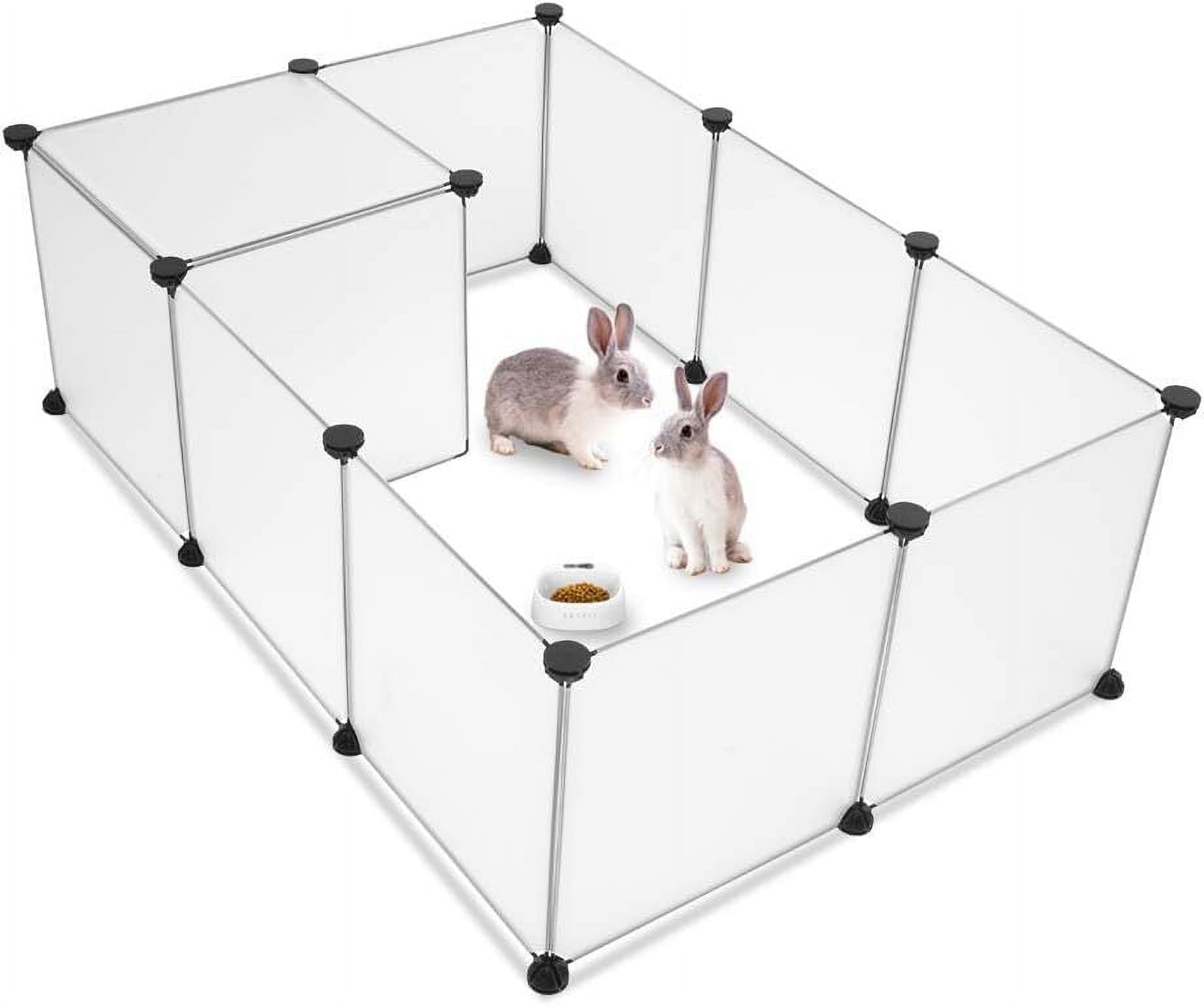 Pet Playpen Portable Small Animals Playpen, Pet Fence Yard Fence for Guinea Pigs, Bunny, Ferrets, Mice, Hamsters, Hedgehogs, Puppies, Turtles, 14 X 14 Inch, Translucent, 12 Panels