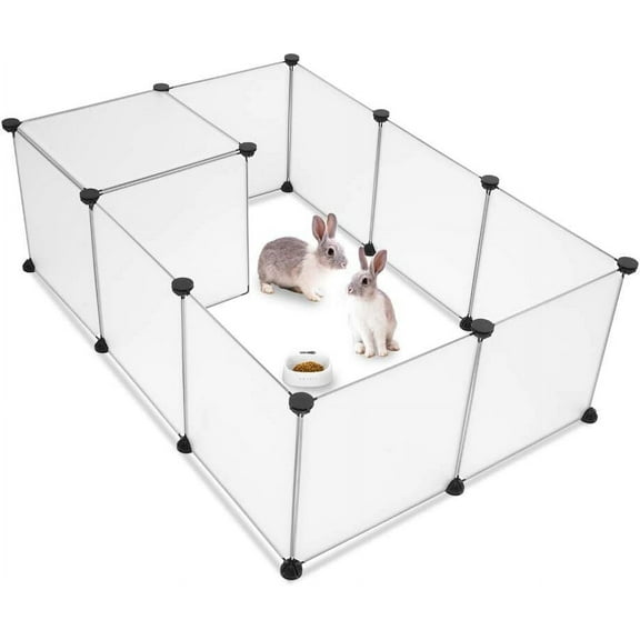 Pet Playpen Portable Small Animals Playpen, Pet Fence Yard Fence for Guinea Pigs, Bunny, Ferrets, Mice, Hamsters, Hedgehogs, Puppies, Turtles, 14 X 14 Inch, Translucent, 12 Panels