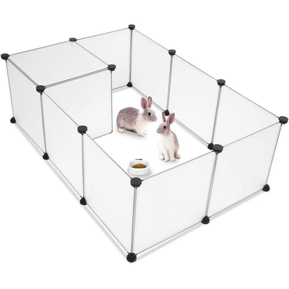 Pet Playpen Portable Small Animals Playpen, Pet Fence Yard Fence for Guinea Pigs, Bunny, Ferrets, Mice, Hamsters, Hedgehogs, Puppies, Turtles, 14 X 14 Inch, Translucent, 12 Panels