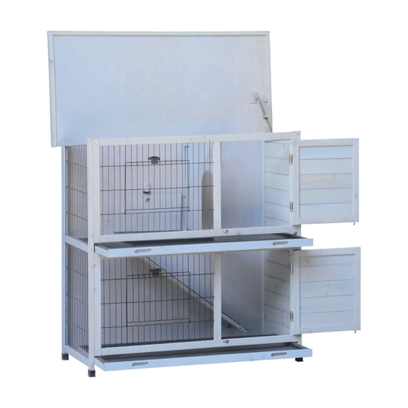 Pet Playpen Rabbit Hutch Outdoor, 2-Story Rabbit Cage Indoor with Run, Bunny Cage with 2 Removable No-Leak Trays, Pet Cages with Non-Slip Ramp, Waterproof Roof, Fence, for Small Animals,Guinea Pig Ca