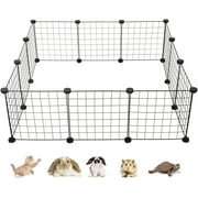 Pet Playpen, Small Animals Supplies, 12 Panels Exercise Playpens Cage, Grids Portable Yard Fence Indoor, Ideal for Guinea Pigs, Puppy Pet Products, DIY Metal Yard Fence, 14" × 14" Black