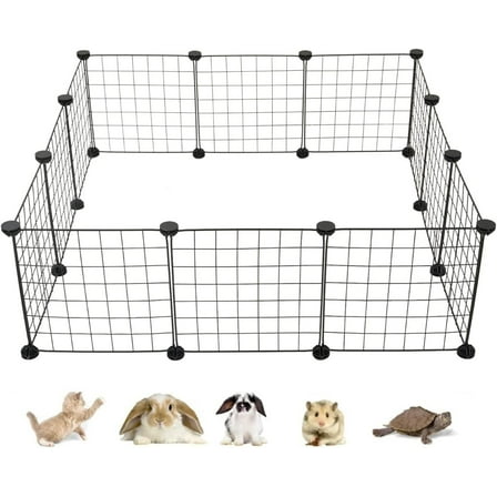 Pet Playpen, Small Animals Supplies, 12 Panels Exercise Playpens Cage, Grids Portable Yard Fence Indoor, Ideal for Guinea Pigs, Puppy Pet Products, DIY Metal Yard Fence, 14" × 14" Black