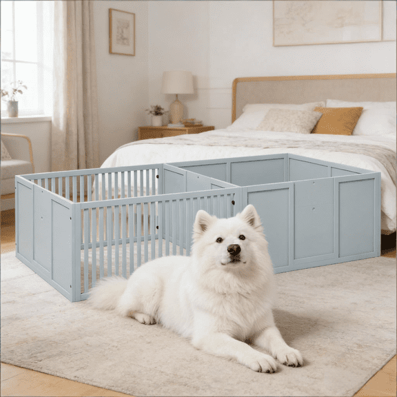 Pet Playpen, Spacious Pet Box,Dog Box, Light Gray Dog Crate,Mdf,Wood Guinea Pig Cage, Pet Supplies Pens & Hutches