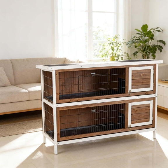Pet Playpen, Spacious Pet House,2-Story Large Rabbit Hutch, Brown Dog Crate,Metal,Wood Guinea Pig Cage, Pet Supplies Pens & Hutches