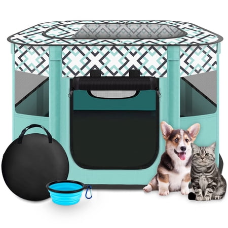 Pet Playpen, YUWENUS Foldable Portable Dog Cat Playpens Exercise Kennel Tent, Removable Shade Cover, Indoor Outdoor Travel Camping Use