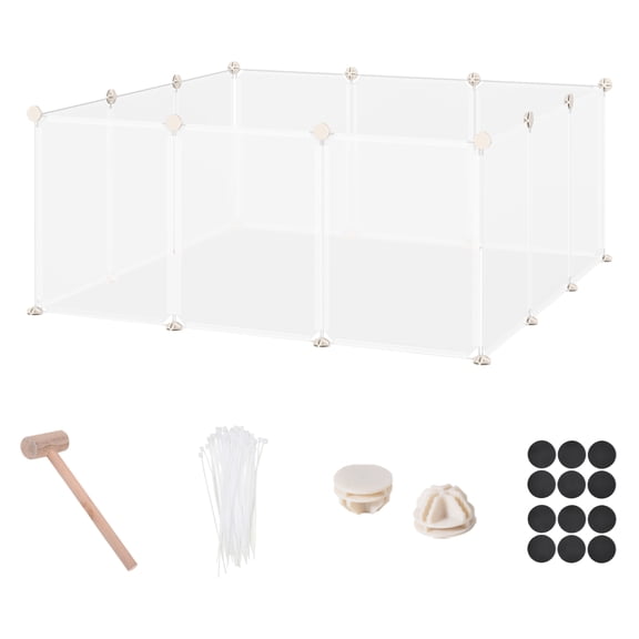 Pet Playpen for Small Animals, 12-Panel DIY Fence - Guinea Pig Hedgehog Bunny Cage Enclosure, Portable Plastic Pen, 41.25" x 41.25", White