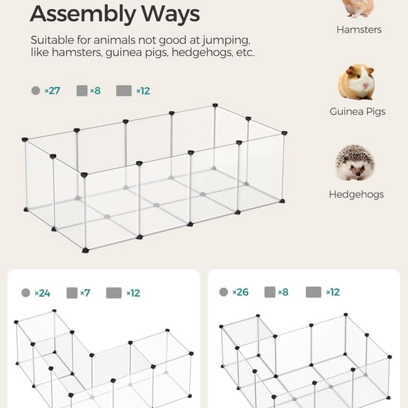 Pet Playpen with Floor, Small Animal Pen, Pet Fence Indoor, DIY Plastic Enclosure for Hamsters, Rabbits, Hedgehogs, Ferrets