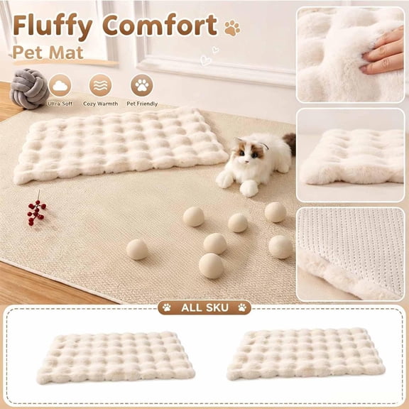Pet Plush Mat, Pet Mat, Plush Rug, Floor Mat, 16X14 Inch Cream Fuzzy Bubble Design Lightweight Washable Portable Rug Pad That Works Perfectly for Pet Crates, Bedroom Corners,