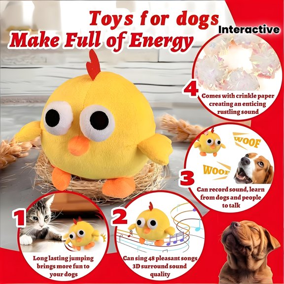 Pet Plush Toys, Interactive Dog Toys Pet Bouncing Ball, USB Rechargeable Interactive Washable Cartoon Pig Plush Sound Electronic Dog Toys, Plush Sound Dog Toys