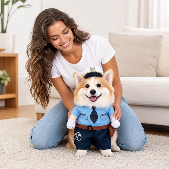 Pet Police Officer Halloween Costume with Hat - for Halloween Cosplay Party for Small to Medium Dog Cat Funny Clothes Outfit Apparel