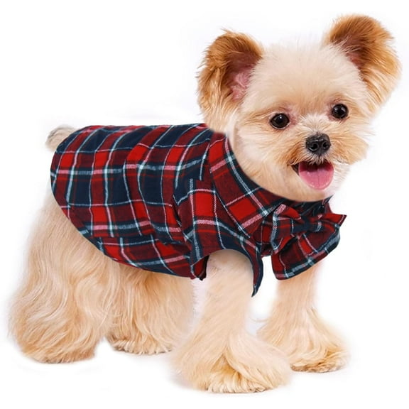 Pet Polo Shirts for Dogs and Cats - Plaid Cotton Breathable Shirt, Soft & Lightweight Dog Clothes, Cat Apparel,Comfortable Puppy Shirts(Red&Blue,Medium)