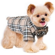 Pet Polo Shirts for Dogs and Cats - Plaid Cotton Breathable Shirt, Soft & Lightweight Dog Clothes, Cat Apparel,Comfortable Puppy Shirts(Khaki,Small)