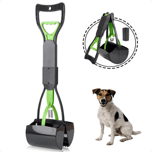 Pet Pooper Scooper for Dogs and Cats,Foldable Long Handle, Portable Great for Lawns Gravel, Green