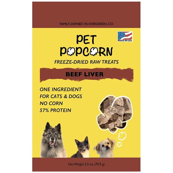 Pet Popcorn: Freeze-Dried Raw Treats - Beef Liver - 2.5oz Bag, Dog & Cat Snacks, Single Ingredient, Natural, Pet Food Topper, ProteinPacked Meat