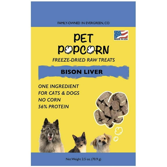 Pet Popcorn: Freeze-Dried Raw Treats - Bison Liver - 2.5oz Bag, Dog & Cat Snacks, Single Ingredient, Natural, Pet Food Topper, ProteinPacked Meat