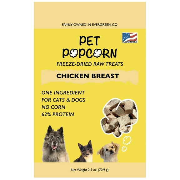 Pet Popcorn: Freeze-Dried Raw Treats - Chicken Breast - 2.5oz Bag, Dog & Cat Snacks, Single Ingredient, Natural, Pet Food Topper, ProteinPacked Meat
