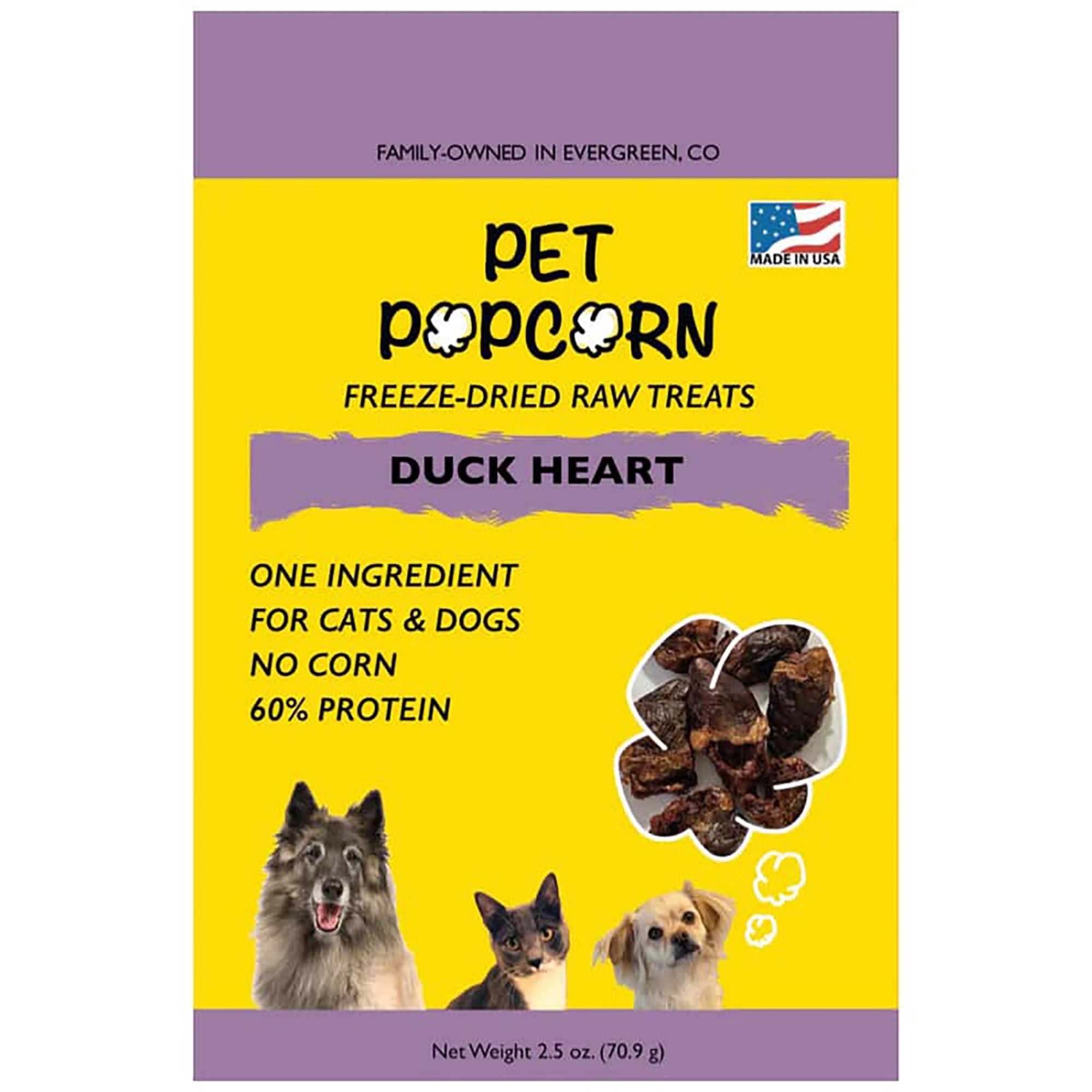 Pet Popcorn: Freeze-Dried Raw Treats - Duck Heart - 2.5oz Bag, Dog & Cat Snacks, Single Ingredient, Natural, Pet Food Topper, Protein‑Packed Meat