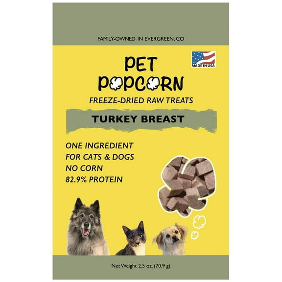 Pet Popcorn: Freeze-Dried Raw Treats - Turkey Breast - 2.5oz Bag, Dog & Cat Snacks, Single Ingredient, Natural, Pet Food Topper, ProteinPacked Meat