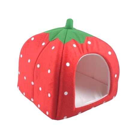 Pet Portable Strawberry Fleece House Bed Warm Cave for Dog,Cat,Rabbit,Guinea Pig,Ferret or Other Small Animal