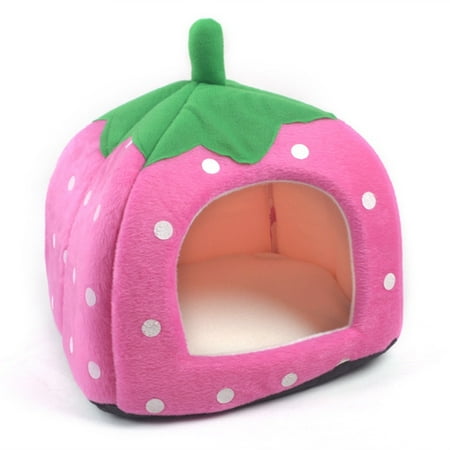 Pet Portable Strawberry Fleece House Bed Warm Cave for Dog,Cat,Rabbit,Guinea Pig,Ferret or Other Small Animal