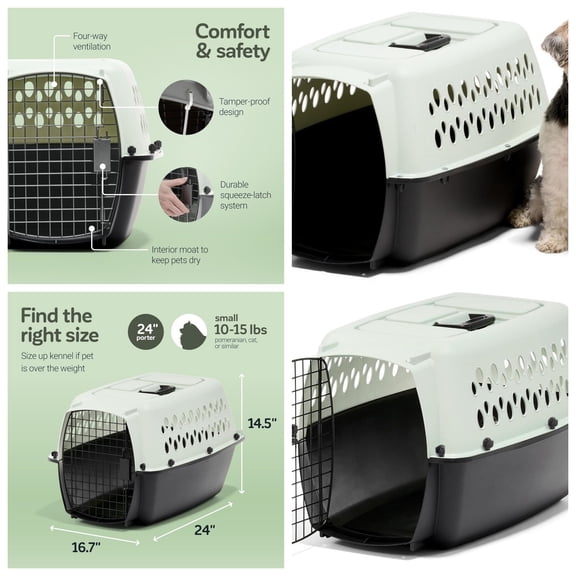 Pet Porter Fashion Dog Kennel - Crate for Pets 15-20 lbs - Airline Approved Pet Carrier - Durable Plastic Shell - For Home and Travel