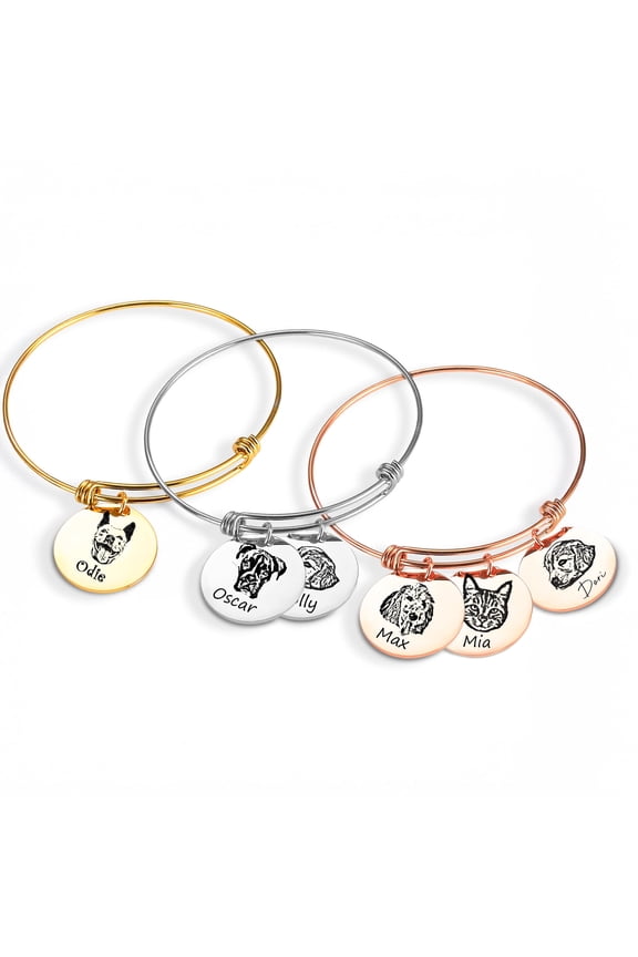 Pet Portrait Bracelet, Pet Memorial Bracelet Custom Photo Engraved Bracelet - Dog Memorial Gifts for Loss of Dog Cat Necklace for Animal Lover, Dog Mom, Dog Dad - Personalized Pet Memorial Jewelry