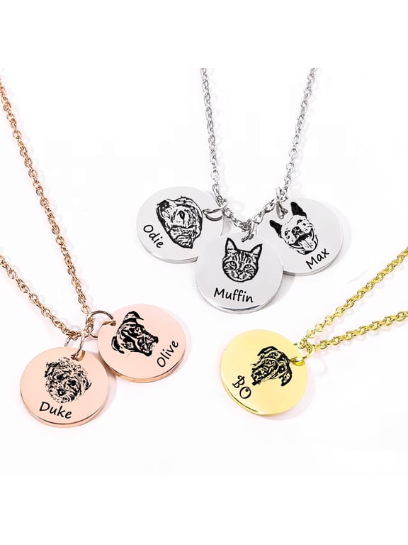 Pet Portrait Necklace – Custom Photo Engraved Pet Memorial Necklace – Personalized Dog or Cat Memorial Jewelry with Picture and Name – Gifts for Dog Mom, Dog Dad, and Pet Loss