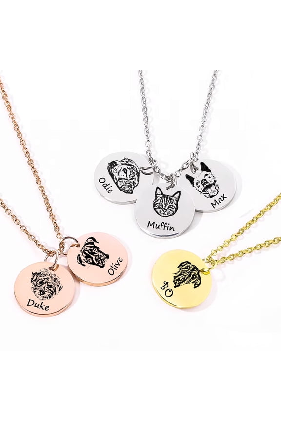 Pet Portrait Necklace – Custom Photo Engraved Pet Memorial Necklace – Personalized Dog or Cat Memorial Jewelry with Picture and Name – Gifts for Dog Mom, Dog Dad, and Pet Loss