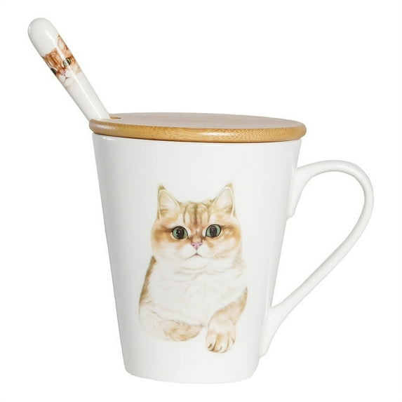 Pet Portrait White Porcelain Cup with Lid & Spoon-I Love British Shorthairs-Gold