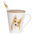 thumbnail image 1 of Pet Portrait White Porcelain Water Cup with Lid & Spoon - I Love Corgis, 1 of 7