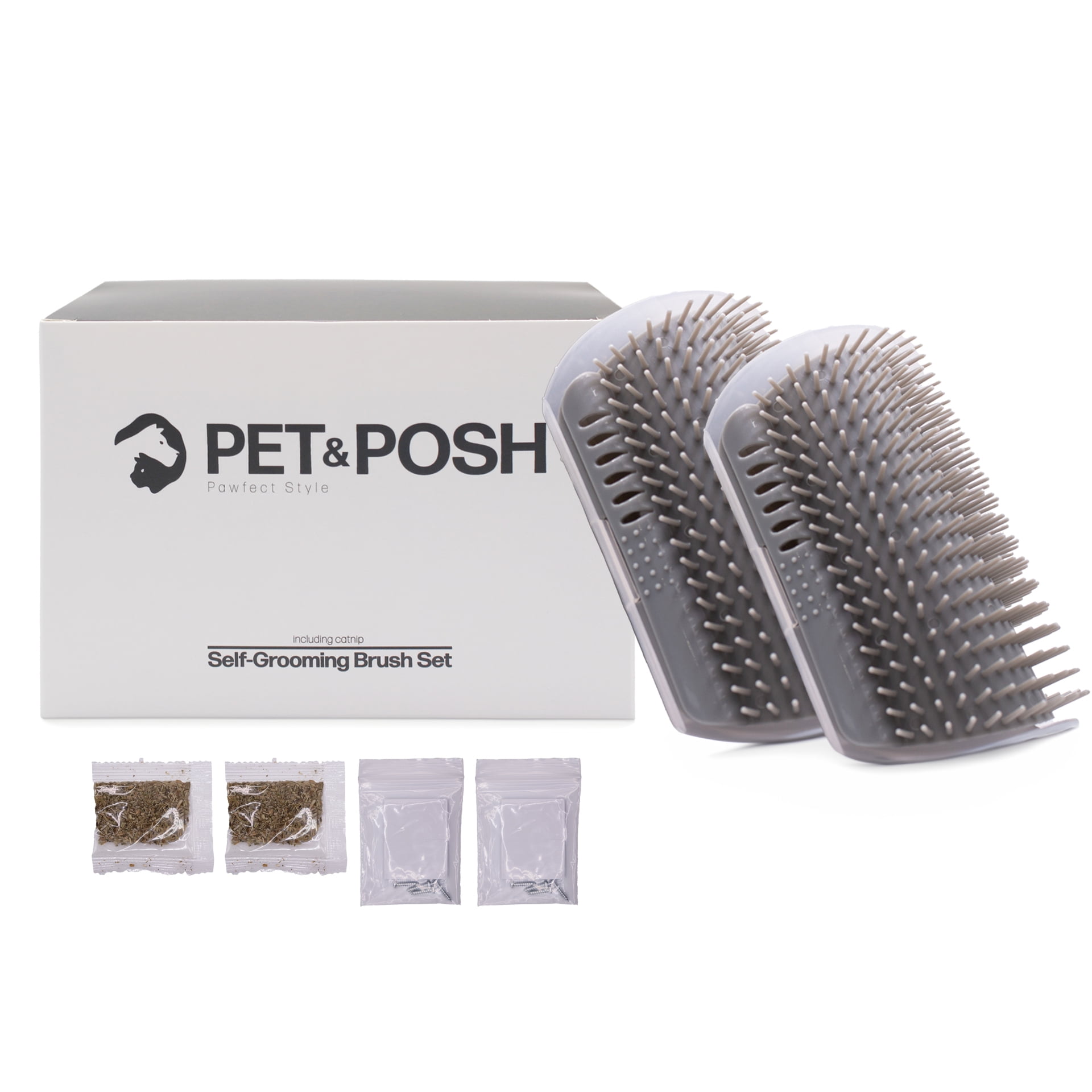 Pet & Posh Cat Self Groomer & Scratcher Brush Tool with Catnip, Gray (2 Pack)