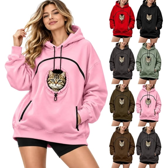 Pet Pouch Hoodie Cat Dog Carrier Hoodies with Pull Side Zip Pockets Hooded Sweatshirts for Puppy Kitten Holder