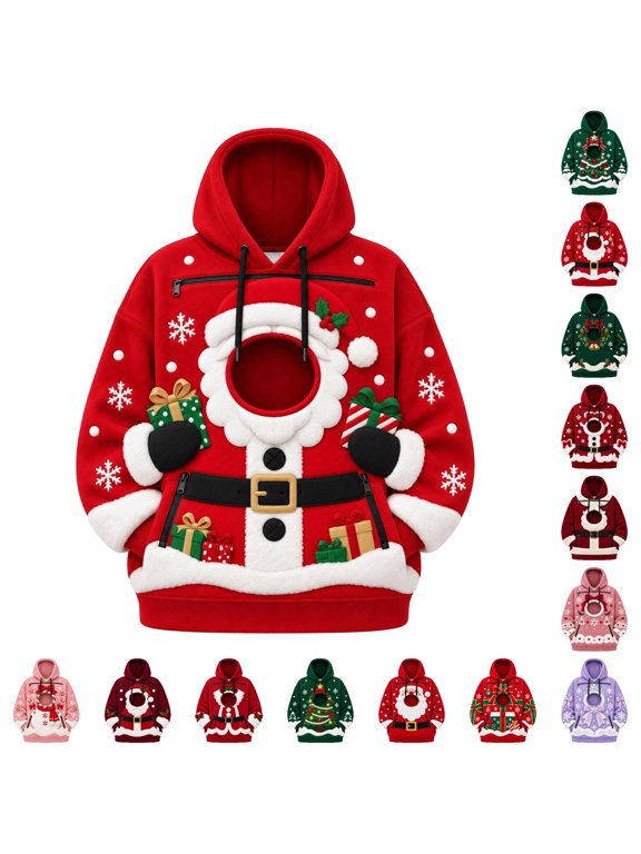 Pet Pouch Hoodie Christmas Oversized Cat Carrier Hoodies with Pockets Womens Mens Pullover Tops