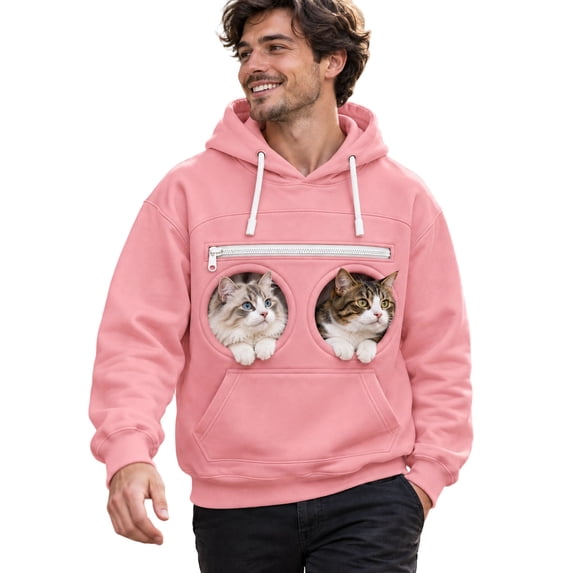 Pet Pouch Hoodie for Couples, Cat Dog Carrier Sweatshirt with Front Kangaroo Pocket, Matching Couple Hoodie, Long Sleeve Hooded Pullover Pet Lover Sweatshirt