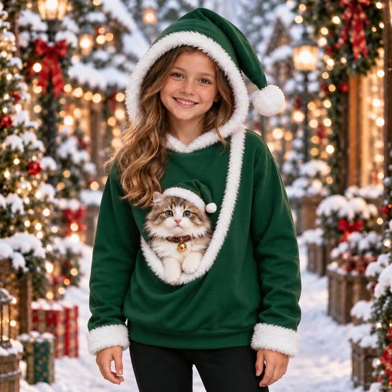 Pet Pouch Hoodie for Kids Girls Boys Oversized Pet Carrier Kangaroo Pocket Pullover Tops Soft Fleece Hoodie with Dog Pouch Animal Holder Warm Winter Hoodie Sweatshirts