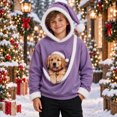 thumbnail image 1 of Pet Pouch Hoodie for Kids Girls Boys Pet Carrier Oversized Kangaroo Pocket Hooded Sweatshirts Soft Fleece Hoodie with Dog Pouch Animal Holder Warm Winter Pullover Sweatshirt, 1 of 6