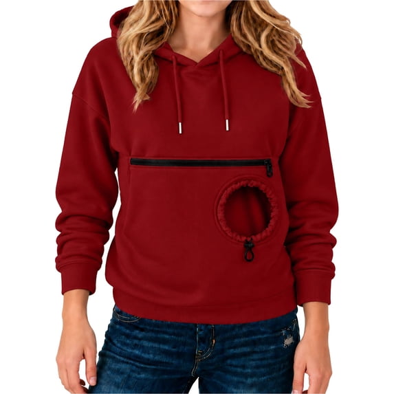 Pet Pouch Hoodie Long Sleeve Kitten Puppy Holder Carrier Sweatshirt for Women Pet Pocket Hoodie, Thermal, Pullover, Comfy, Home, Lounging, Walking, Gift QURATI