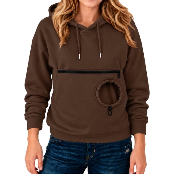 Pet Pouch Hoodie Long Sleeve Kitten Puppy Holder Carrier Sweatshirt for Women Pet Pocket Hoodie, Thermal, Pullover, Comfy, Home, Lounging, Walking, Gift QURATI