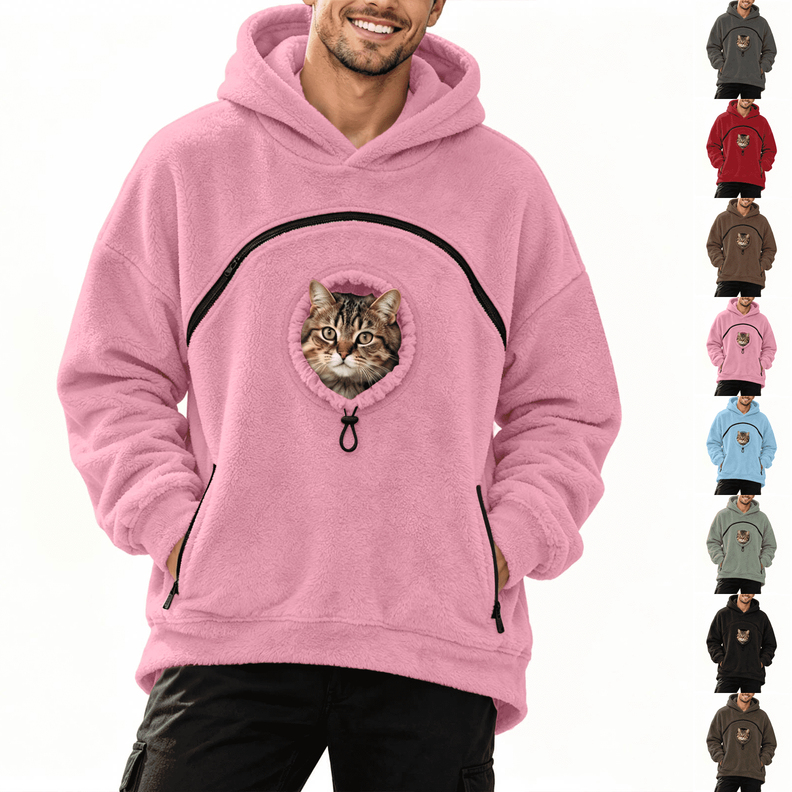 Pet Pouch Hoodie Mens with Pocket for Dogs Cat Hoodies Side Zip Drop ...