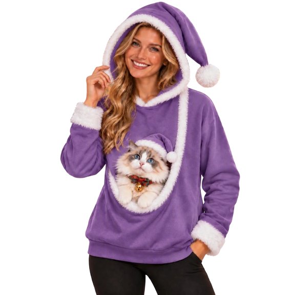 Pet Pouch Hoodie with Pouch Pull Pocket Women's Pet Care Hoodie Pet Pouch Long Sleeve Hooded Sweatshirt Top with Kangaroo Pocket Dog Carrier Sweatshirt Pet Carrier Pullover
