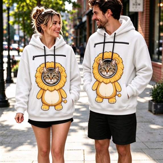 Pet Pouch Hoodie Sweatshirt for Women Men Long Sleeve Drawstring Oversized Pullover with Front Pet Pouch Cute Xmas Cartoon Animal Graphic Casual Wear for Cat Dog Lovers Saffron XXXL
