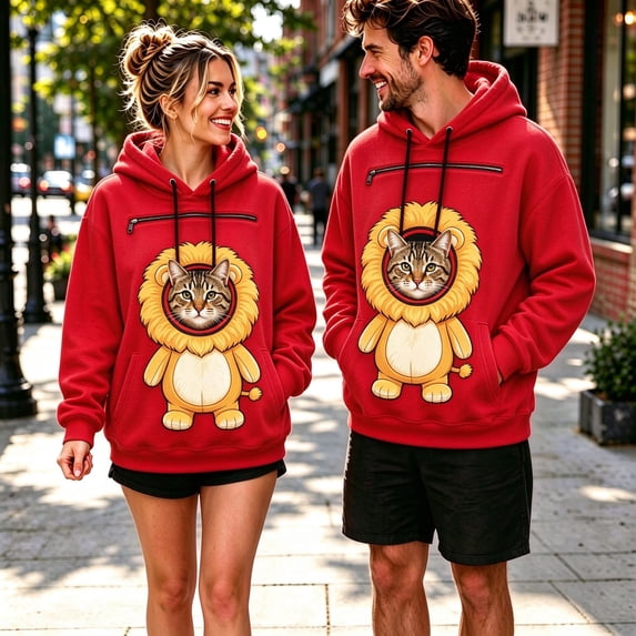 Pet Pouch Hoodie Sweatshirt for Women Men Long Sleeve Drawstring Oversized Pullover with Front Pet Pouch Cute Xmas Cartoon Animal Graphic Casual Wear for Cat Dog Lovers Watermelon Red L