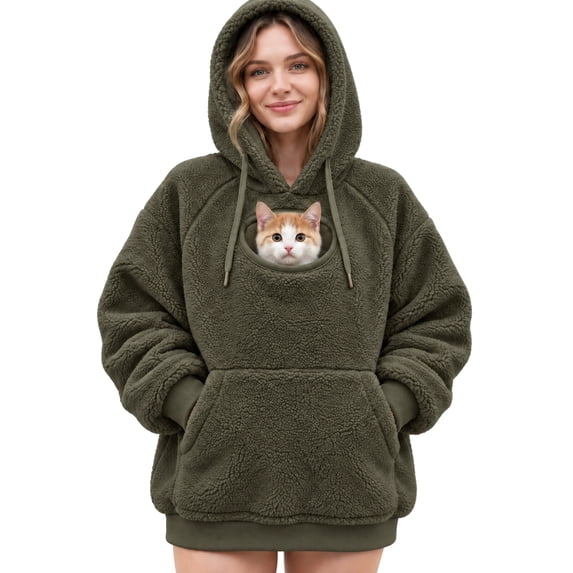 Pet Pouch Hoodie for Women Cat and Dog Pouch Oversized Sweatshirts for Pet Animal Lover Pet Pouch Hoodie for Women with Large Pockets Oversized Comfy Hoodie Sweatshirt