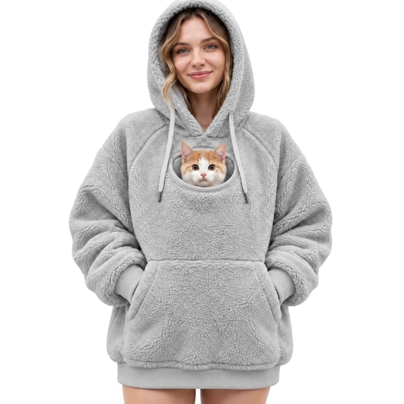 Pet Pouch Hoodie for Women Cozy Soft Sweatshirts Fleece Warm Kangaroo Pouch Hoodie Hooded Pet Pouch Hoodie Cat Hoodie with Pouch Pull Pocket for Dogs & Snack Hooded
