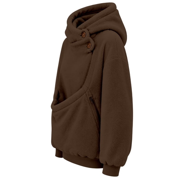 Pet Pouch Hoodie for Women Dog Carrier Sweatshirt Button Neck with Kangaroo Pocket Small Pet Carrier Hoodie Long Sleeve Fleece Pullover Solid Color Oversized Casual Large Pet Pouch