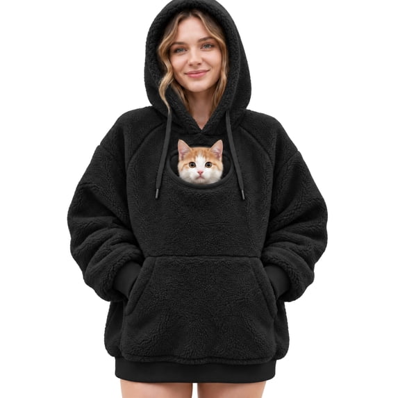 Pet Pouch Hoodie for Women Fleece Kangaroo Pocket Sweatshirt Cuddle Pouch Dog Carrier Hoodie Pet Pouch Hoodie Cat Hoodie with Pouch Pull Pocket for Dogs & Snack Hooded