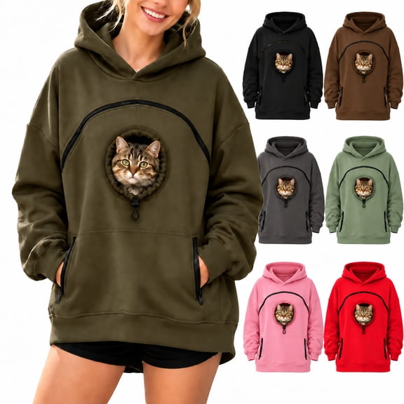 Pet Pouch Hoodie –cat Hoodie with Pouch ,Cat Carrier Sweatshirt with Front Kangaroo Pull Pocket, Side Zip Pocket, Drop Shoulder Pullover, Pet Pouch Hoodie for Small Cats