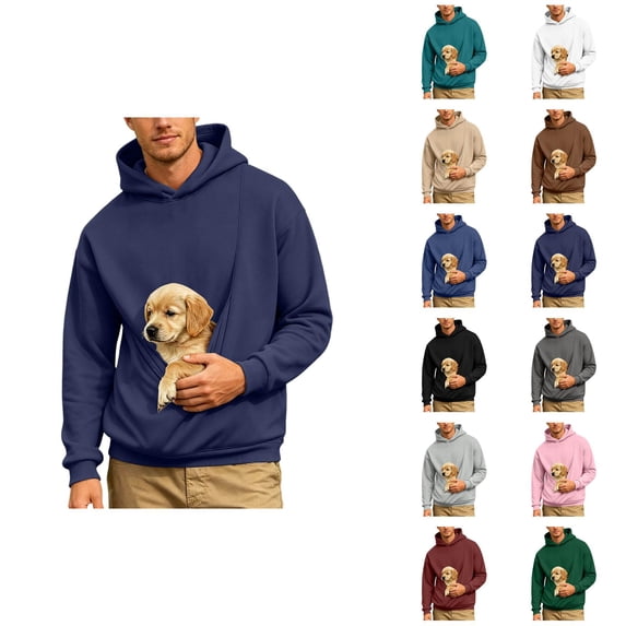 Pet Pouch Hoodie for Men Fall Winter Long Sleeve Loose Hooded Sweatshirt with Dog Pouch Cat Carrier Hoodies