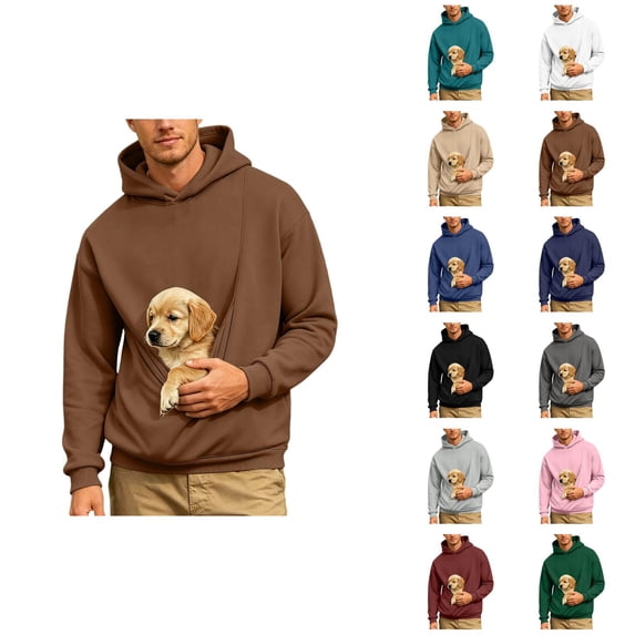 Pet Pouch Hoodie for Men Fall Winter Long Sleeve Loose Hooded Sweatshirt with Dog Pouch Cat Carrier Hoodies
